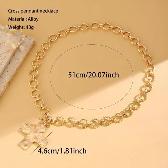 Women Gold 04 Pearl Cross Necklace - Chunky Gothic Punk Vintage Cross Jewelry - Picture 6 of 9